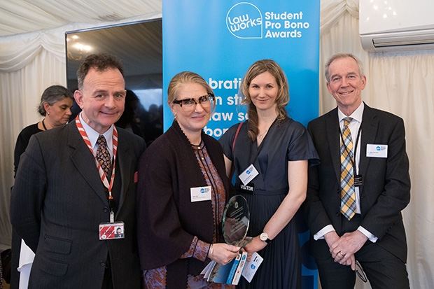 Lord Stewart of Dirleton KC, Advocate General for Scotland, with Sally Gill and Erica Semerdzhiev, City University of London, and Alasdair Douglas, Chair of Trustees, LawWorks.